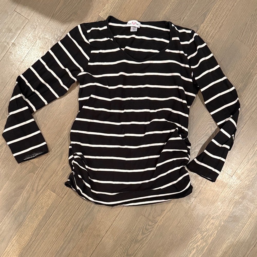 Times Two Maternity Black and White Striped Women's Top‎ size XL